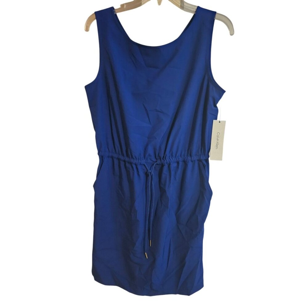 Calvin Klein Womens Size 10 Royal Blue Drawstring Cinched Waist Mini Dress NEW - Picture 2 of 3